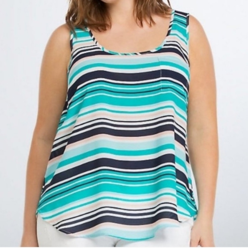 Torrid Striped Georgette‎ Pocket Tank Green blue & White Size 3X